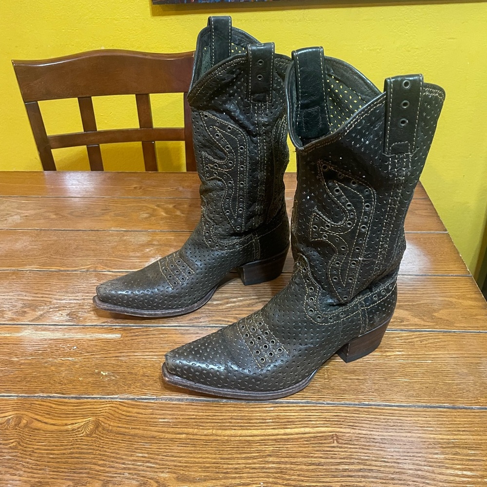 Frye Brown Western Cowboy Heel Boots Goodyear Welt Women's Size 7